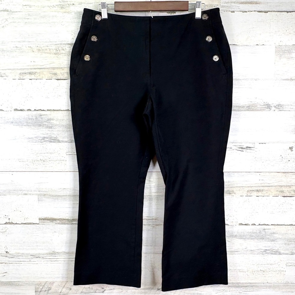 White House Black Market The Flare Crop Pants Size 12 Black Sailor Button Detail